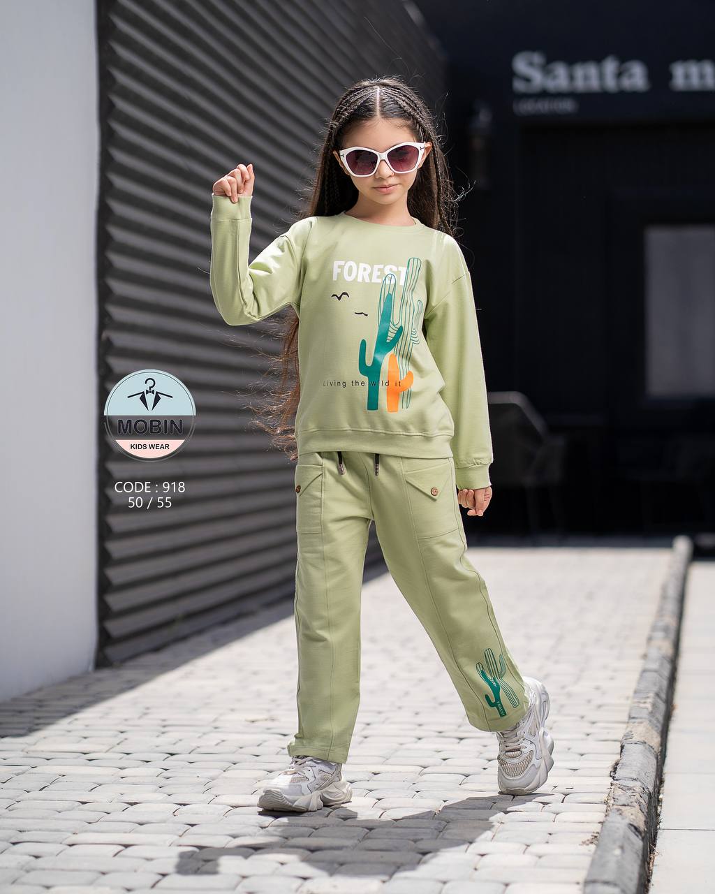 بلوز و شلوار دخترانه طرح کاکتوس جنس دورس دو نخ سایز 50,55